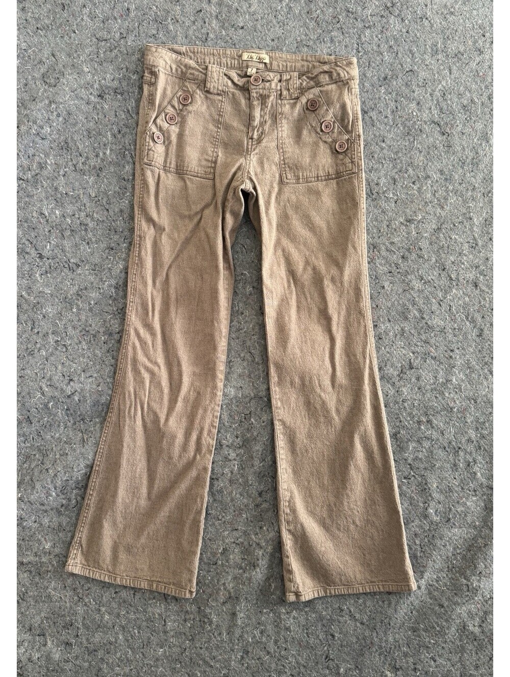 Be Bop 7 Pants Y2K Brown Flare Sailor Button Pocket Boho Coastal 2000s